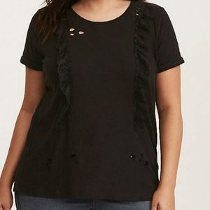 NWOT Torrid Black Lace Distressed Shirt